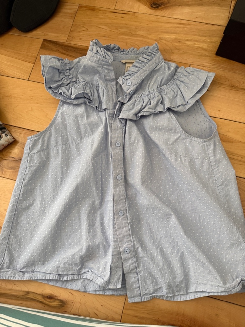H&M Light Blue Ruffle Sleeveless Button-Up Blouse